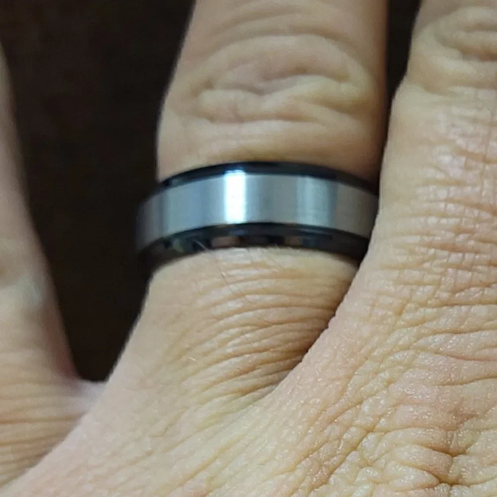 Men's Real Black and silver Tungsten Wedding Ring Black Inner Band Silver Outer